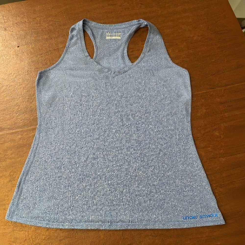 Under Armour Gym Time Women's Heat Gear Fitted Heathered Blue Tank Top. Large - Picture 1 of 9